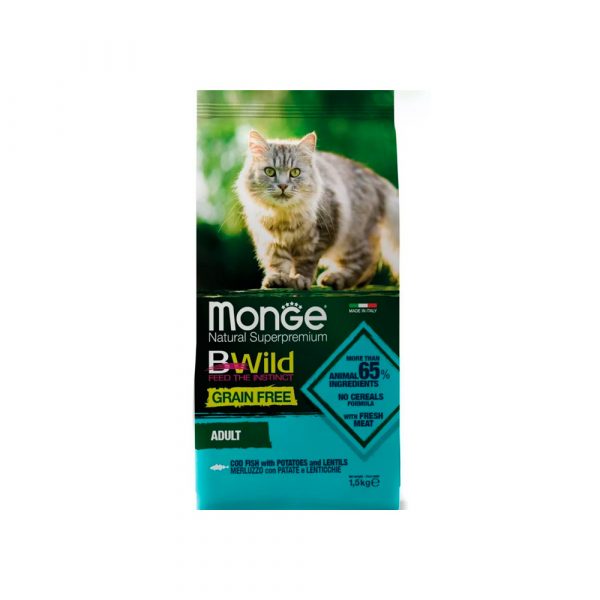 Monge Cat BWild Grain Free Сухой беззерновой корм для кошек, Треска 1,5