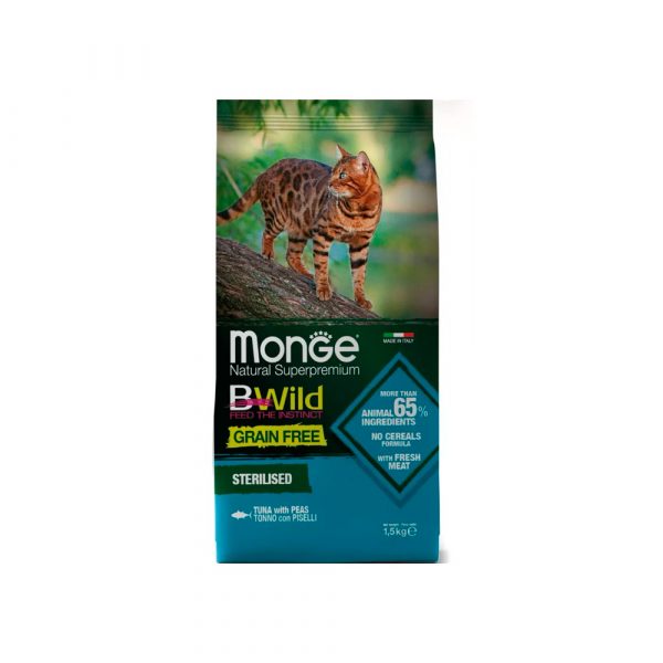 Monge Cat BWild Grain Free Сухой беззерновой корм для стерилизованных кошек, Тунец 1,5