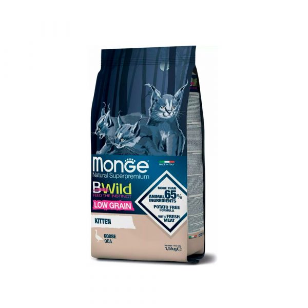 Monge Cat BWild Low Grain Сухой низкозерновой корм для котят, мясо Гуся 1,5
