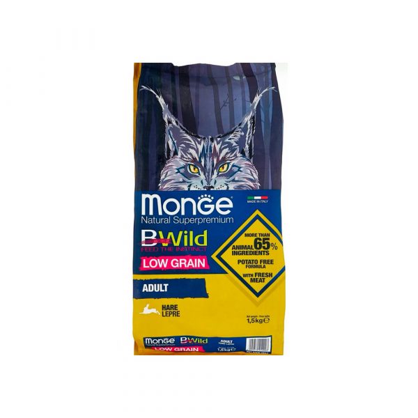 Monge Cat BWild Low Grain Сухой низкозерновой корм для кошек, мясо Зайца 1,5