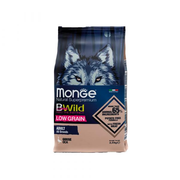 Monge Dog BWild Low Grain Сухой низкозерновой корм для собак всех пород, Гусь 2.5кг