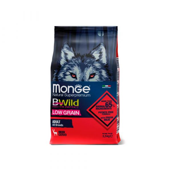 Сухой корм Monge Dog BWild LOW GRAIN для взрослых собак, низкозерновой, из мяса оленя 2,5