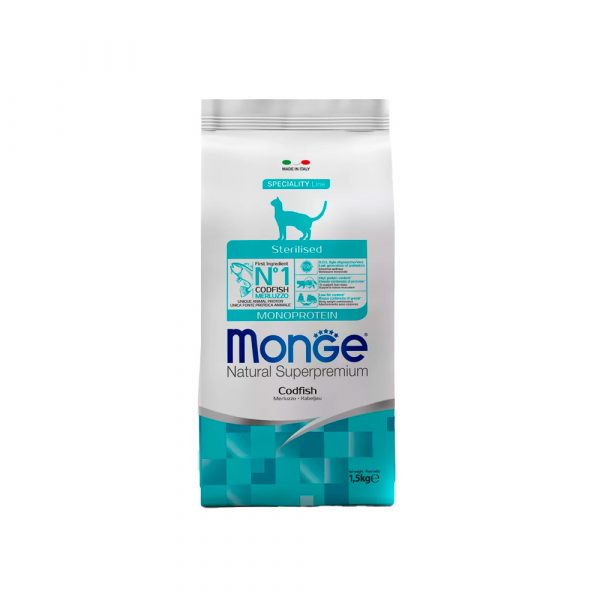 Сухой корм Monge Cat Speciality Line Monoprotein Sterilised для стерилизованных кошек, из трески 1,5 кг