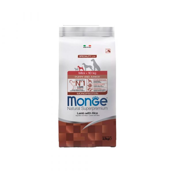 Сухой корм Monge Dog Speciality Line Monoprotein Mini корм для щенков и беременных собак мелких пород, из ягненка с рисом 2,5 кг