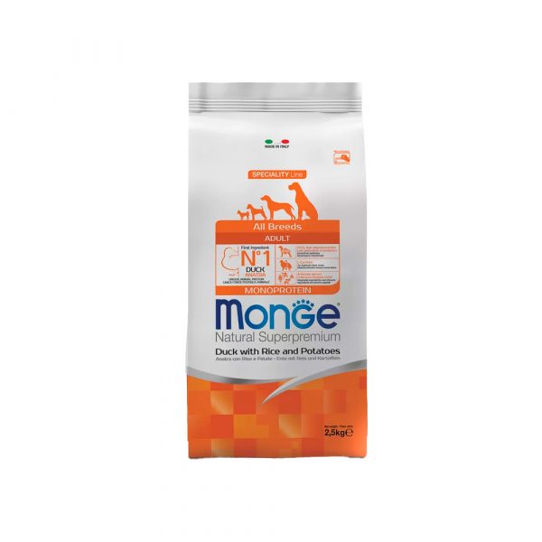 Сухой корм Monge Dog Speciality Line Monoprotein для взрослых собак всех пород, из утки с рисом и картофелем 2,5 кг