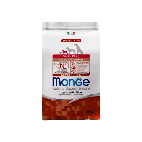 Сухой корм Monge Dog Speciality Line Monoprotein Mini корм для щенков мелких пород, из ягненка с рисом 800 г