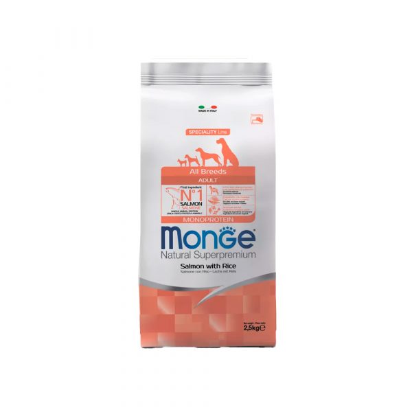 Сухой корм Monge Dog Speciality Line Monoprotein для взрослых собак всех пород, из лосося с рисом 2,5 кг