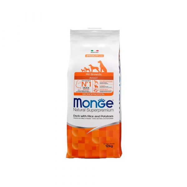 Сухой корм Monge Dog Speciality Line Monoprotein для взрослых собак всех пород, из утки с рисом и картофелем 12 кг