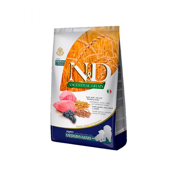 Farmina Паппи МЕДИУМ и МАКСИ ягнёнок и черника / N&D Ancestral Grain Dog Lamb & Blueberry Puppy MEDIUM/MAXI 12 кг
