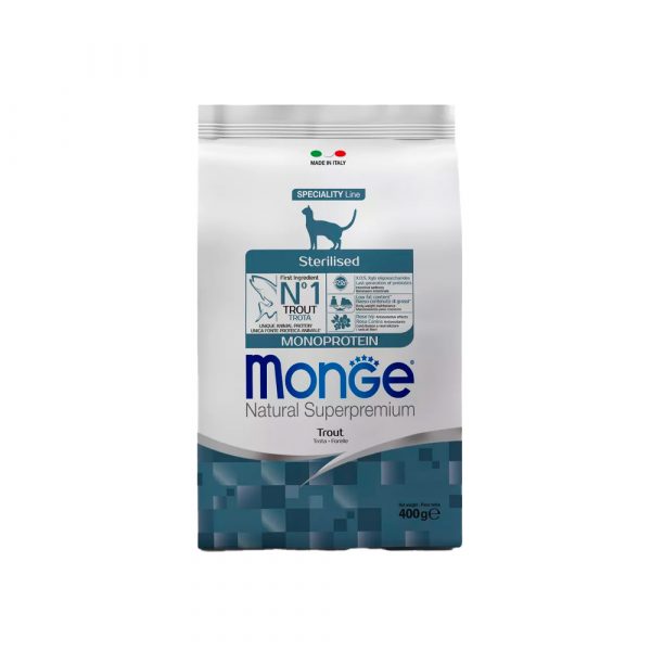Сухой корм Monge Cat Speciality Line Monoprotein Sterilised для стерилизованных кошек, из форели 0,4