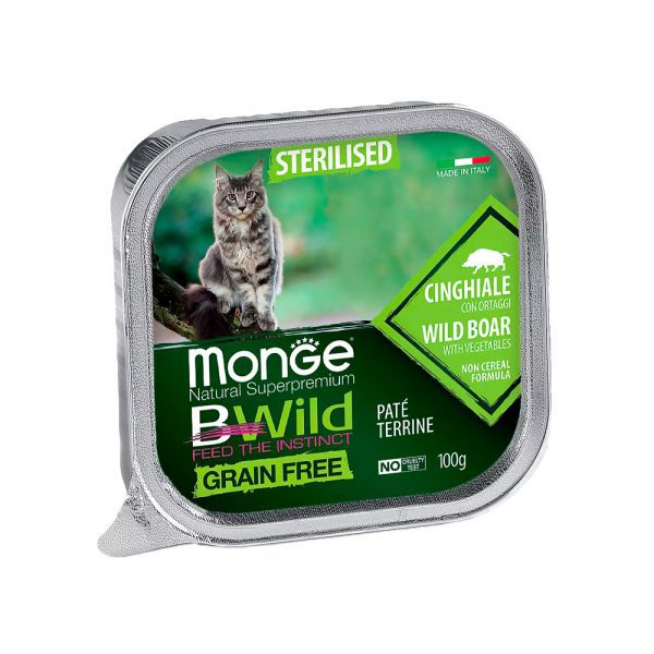 Влажный корм Monge Cat BWild GRAIN FREE для стерилизованных кошек, беззерновой, из кабана с овощами, ламистер 100 г