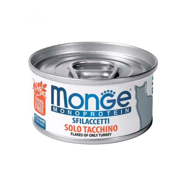 Влажный корм Monge Cat Monoprotein для кошек, мясные хлопья из индейки, консервы 80 г