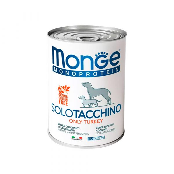 Влажный корм Monge Dog Monoprotein для собак, паштет из индейки, консервы 400 г