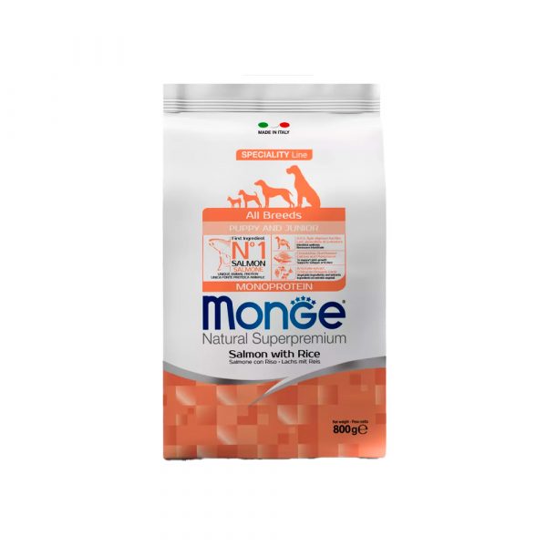 Сухой корм Monge Dog Speciality Line Puppy&Junior корм для щенков всех пород, из лосося с рисом 800 г
