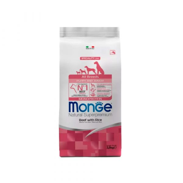 Сухой корм Monge Dog Speciality Line Monoprotein Puppy & Junior корм для щенков всех пород, из говядины с рисом 2,5 кг