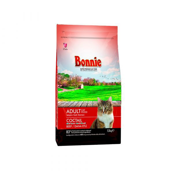 БОННИ BONNIE сухой корм для кошек, с говядиной, гранулы ассорти 1,5кг