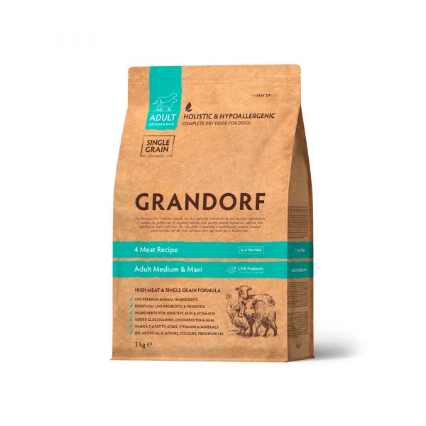 Grandorf Adult Medium&Maxi 4 Meat Сухой корм для собак средних и крупных пород, 4 мяса и Рис 3кг