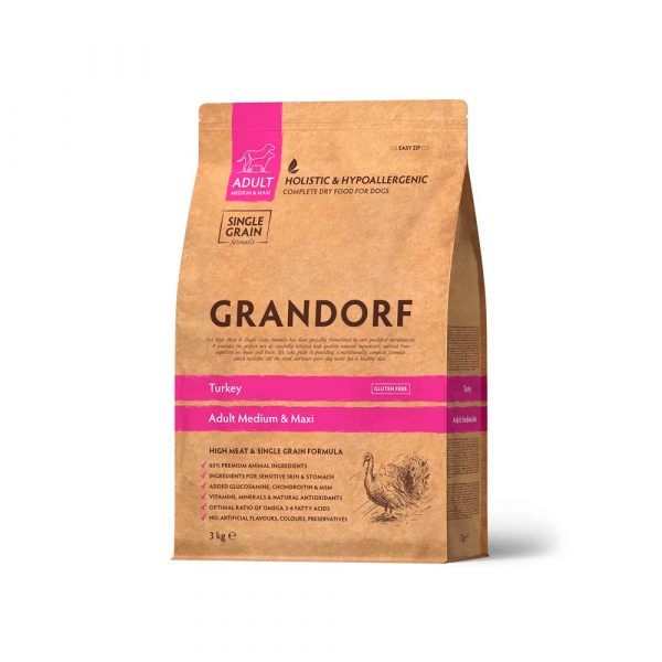 Grandorf Adult Medium&Maxi Turkey Сухой корм для собак средних и крупных пород, Индейка 3кг