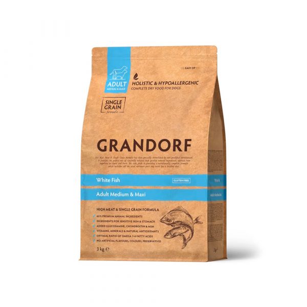 Grandorf Dog Med&Max White Fish Сухой корм для собак средних и крупных пород, Белая рыба 3кг
