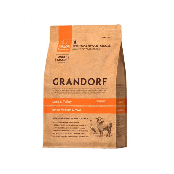 Grandorf Dog Junior Lamb&Turkey Сухой корм для юниоров средних и крупных пород, Ягнёнок с Индейкой 3кг