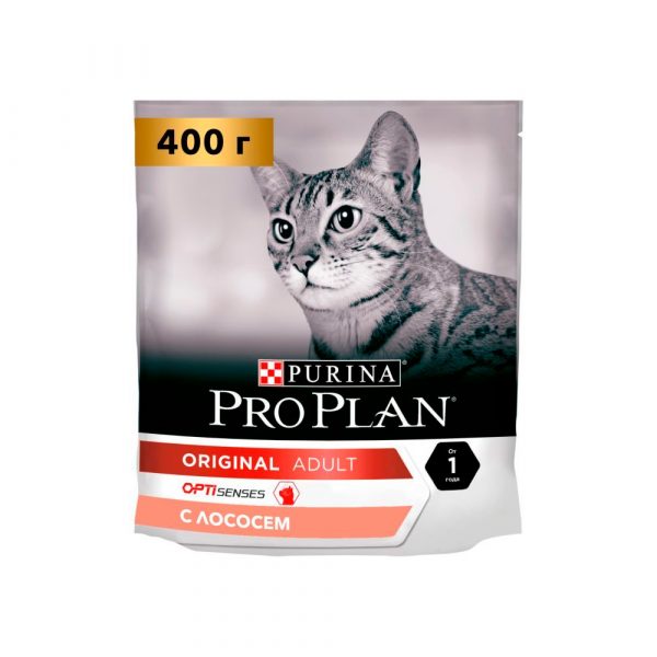 Pro Plan Корм сухой полнорац. для взр. кошек, с высоким содержанием лосося 400 гр