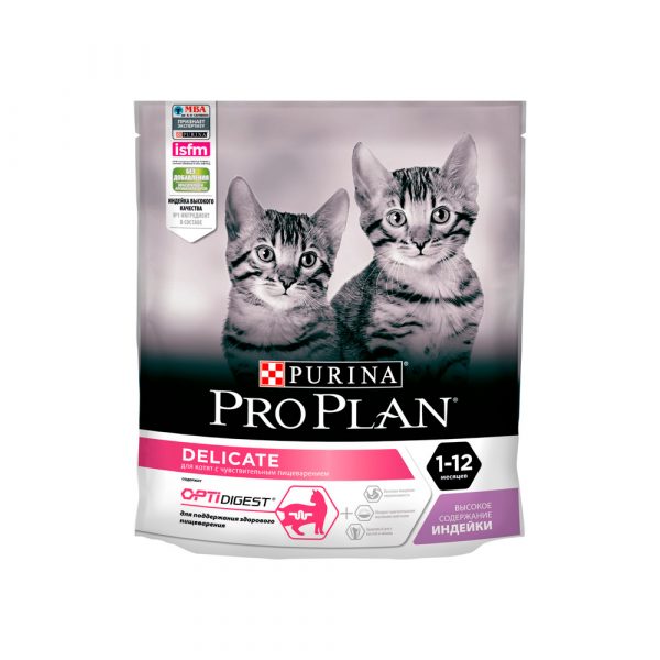 Pro Plan Корм сухой полнорац. для котят с чувств. пищ. или с особыми предпоч. в еде, с выс. содержанием индейки 400 гр