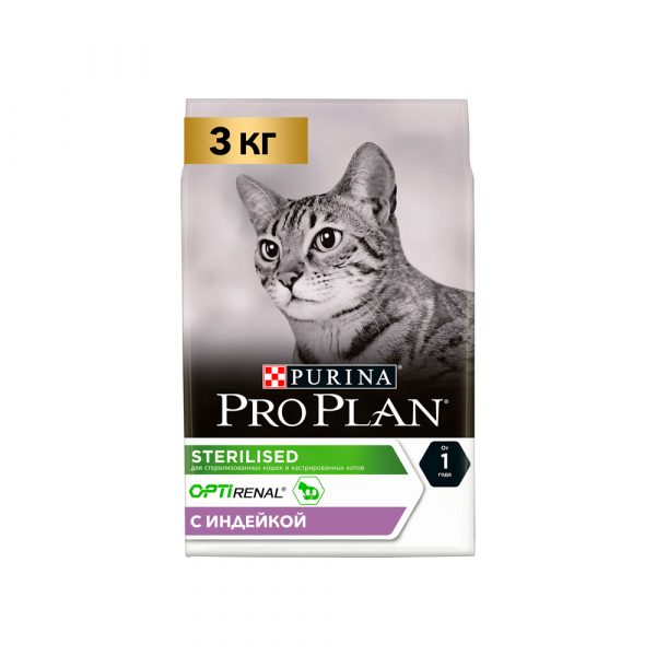 Pro Plan . Корм сух. полнорац. д/взр. стерилизов. кошек и кастрированных котов, с выс. содерж. индейки 3 кг