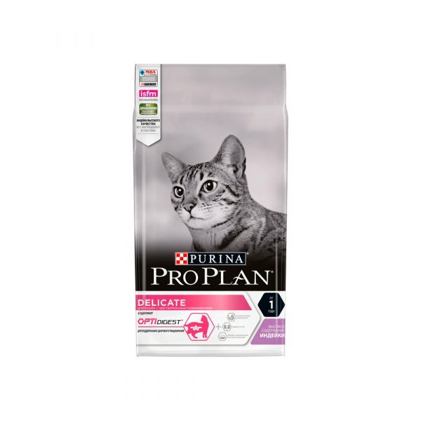 Pro Plan Корм сухой полнорац. для взр. кошек с чувств/ пищ или особым предпочтениями в еде, с выс. содер. индейки 3 кг