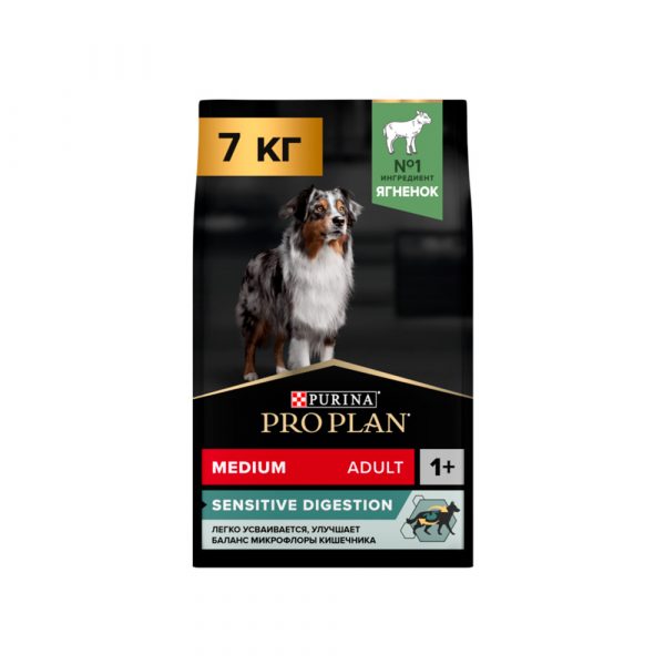 Pro Plan Корм сухой полнорац. для взр. собак средних пород с чувств. пищевар., с выс. сод. ягненка 7 кг