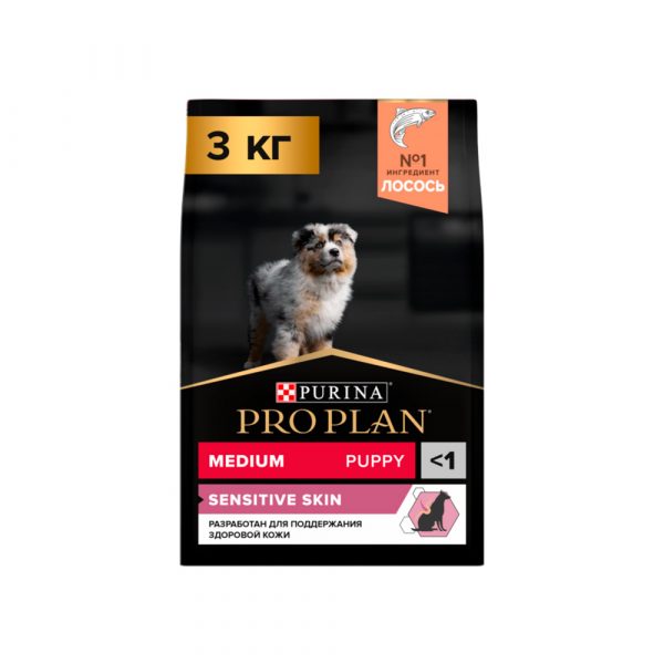 Pro Plan Корм сухой полнорац. для щенков сред. пород с чувств. кожей, с выс. сод. лосося 3 кг