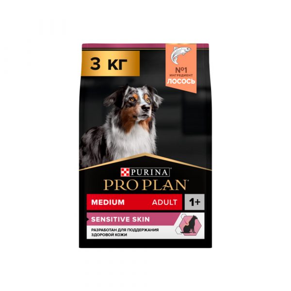 Pro Plan Корм сухой полнорац. для взр. собак средних пород с чувств. кожей, с высоким сод. лосося 3 кг