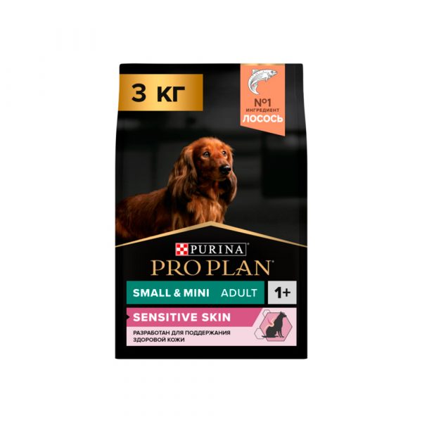 Pro Plan Корм сухой полнорац. для взр. собак мелких и карликовых пород с чувств. кожей, с высоким сод. лосося 3 кг