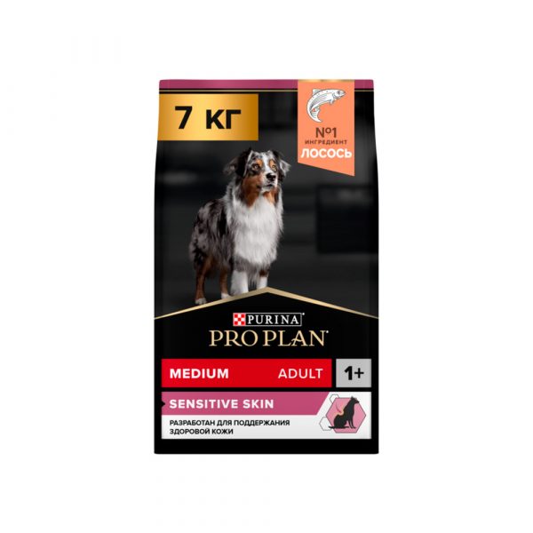 Pro Plan Корм сухой полнорац. для взр. собак средней породы с чувств. кожей, с выс. содерж. лосося 7 кг