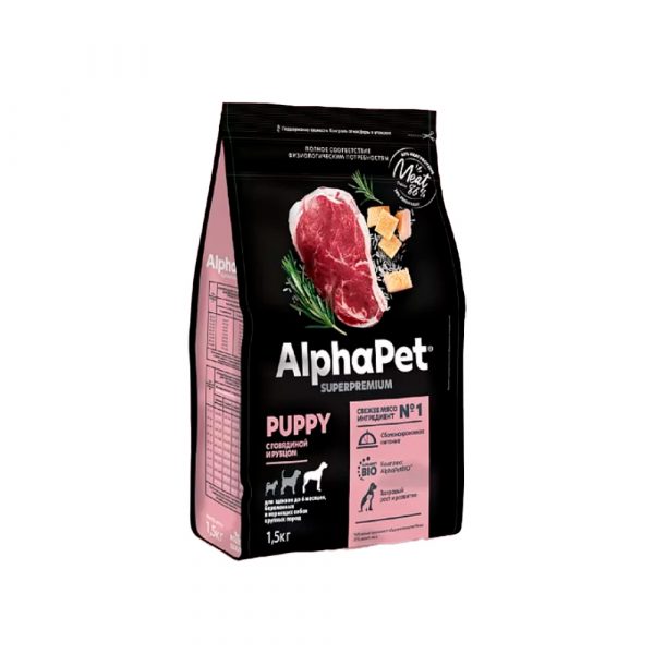 AlphaPet Superpremium Puppy Maxi Сухой корм для щенков до 6 месяцев, беременных и кормящих собак крупных пород Говядина и Рубец 1.5кг