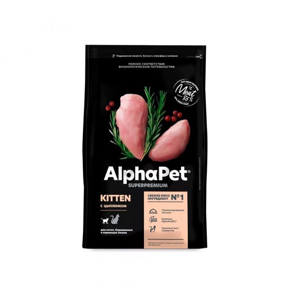 AlphaPet Superpremium Kitten Сухой корм для котят, беременных и кормящих кошек Цыпленок 3кг