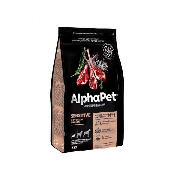 AlphaPet Superpremium Sensitive Mini Сухой корм для собак мелких пород с чувствительным пищеварением Ягненок и Рис 3кг
