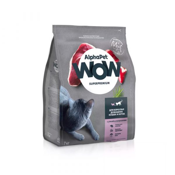 AlphaPet WOW Superpremium Сухой корм для кошек Утка и Потрошки 7кг