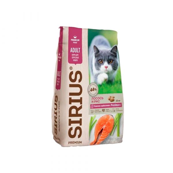 Sirius Сухой корм для кошек, Лосось и Рис 10кг