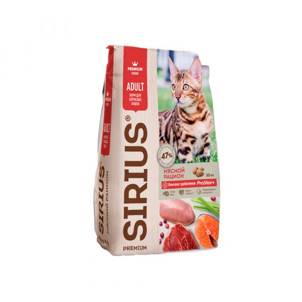 Sirius Сухой корм для кошек, Мясной рацион 10кг
