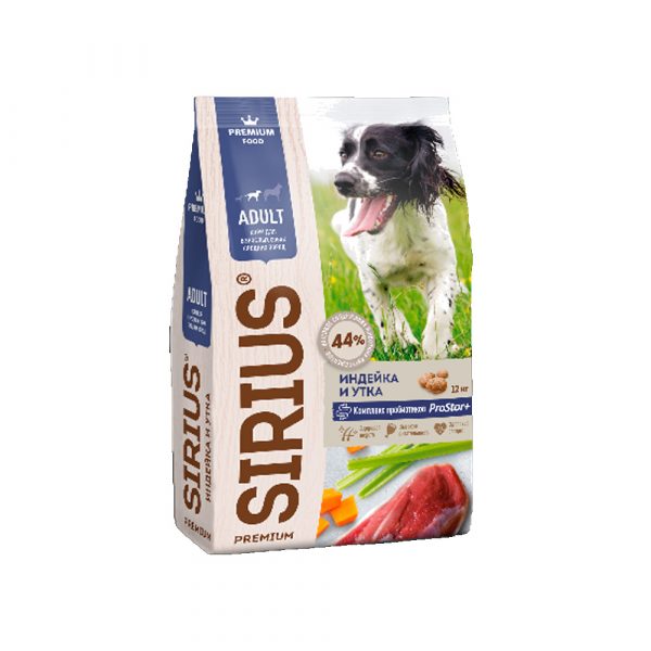 Sirius Сухой корм для собак средних пород, Индейка и Утка с Овощами 12кг