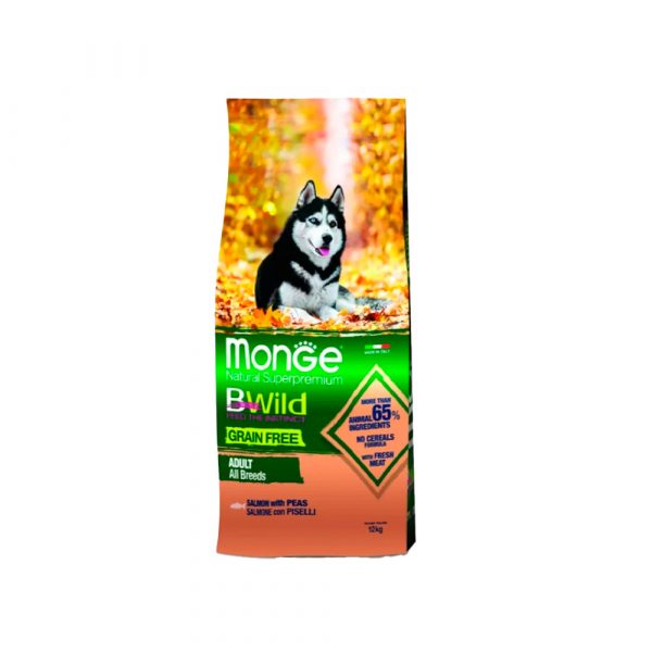 Сухой корм Monge Dog BWild GRAIN FREE для взрослых собак, беззерновой, из лосося 12 кг