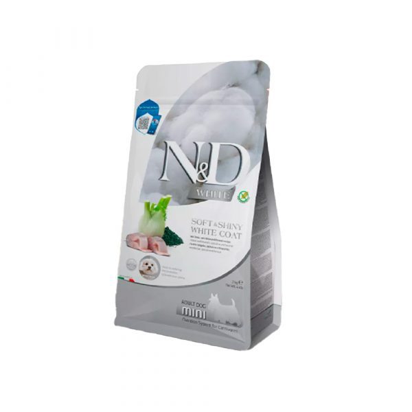 N&D Эдалт Мини сибас,спирулина,фенхель 2/ N&D WHITE DOG SEA BASS, SPIRULINA & FENNEL ADULT MINI 2 KG