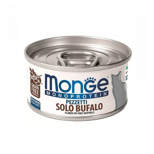 Влажный корм Monge Cat Monoprotein для кошек, мясные хлопья из мяса буйвола, консервы 80 г