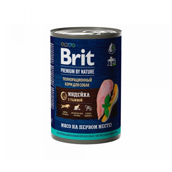 Brit Premium By Nature Влажный корм для собак с чувствительным пищеварением Индейка/Тыква 410г