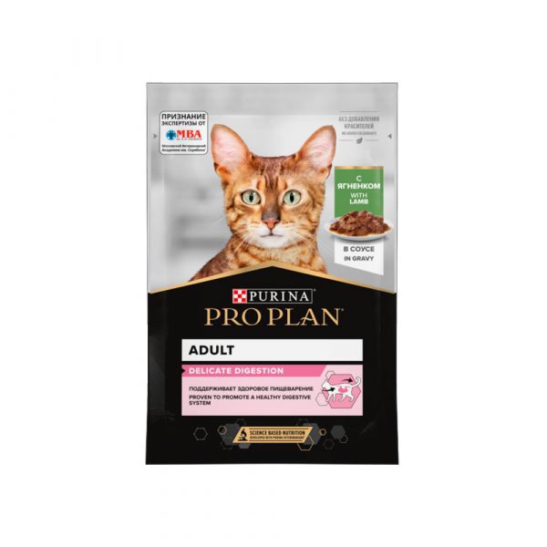 Purina Pro Plan NutriSavour Delicate Feline with Lamb pouch в соусе 85г влажный корм кошки