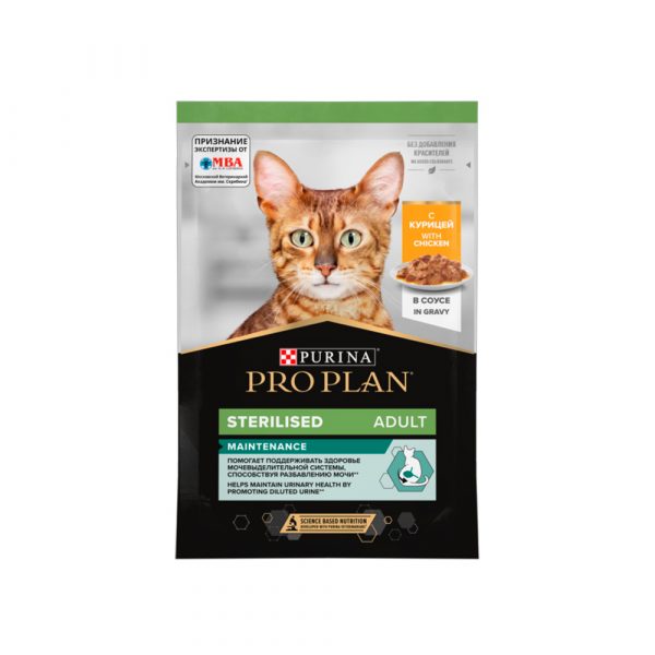 Purina Pro Plan для стерилиз. кошек курица в соусе 85г влажный корм кошки