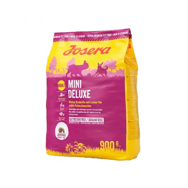Josera MiniDeluxe (Adult Mini/Sensitive 25/17) для взрослых собак мелких пород, беззерновой, содержит много мяса ягнёнка 25%, овощи, фрукты и травы