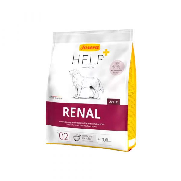 Josera Нelp Renal Dog (16,5/18) для взрослых собак с хронической болезнью почек, безглютеновый рецепт помогает снять нагрузку с почек за счет снижения белка и фосфора, содержит крапиву для промывания мочевыводящих путей, а также способствует противос