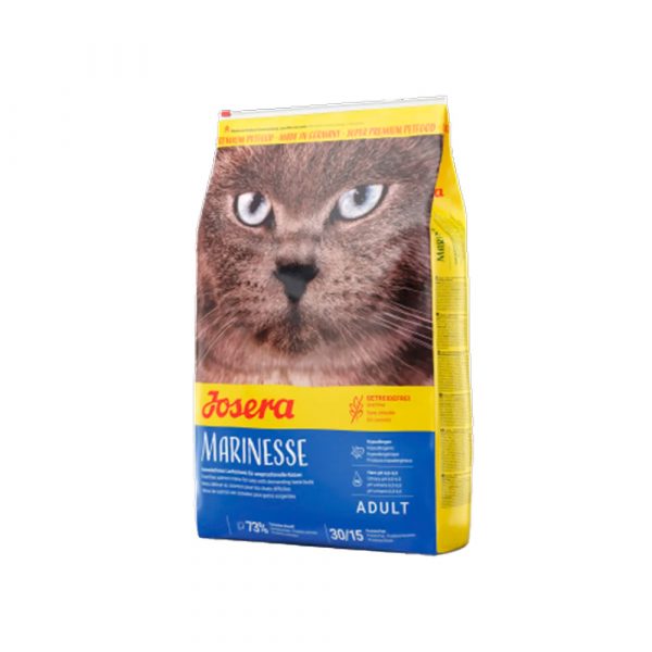 Josera Marinesse (Adult Sensitive 30/15) для кошек неравнодушных к рыбе и страдающих пищевой непереносимостью, особая рецептура включает в себя белки только из нескольких источников: лосося, риса и картофеля