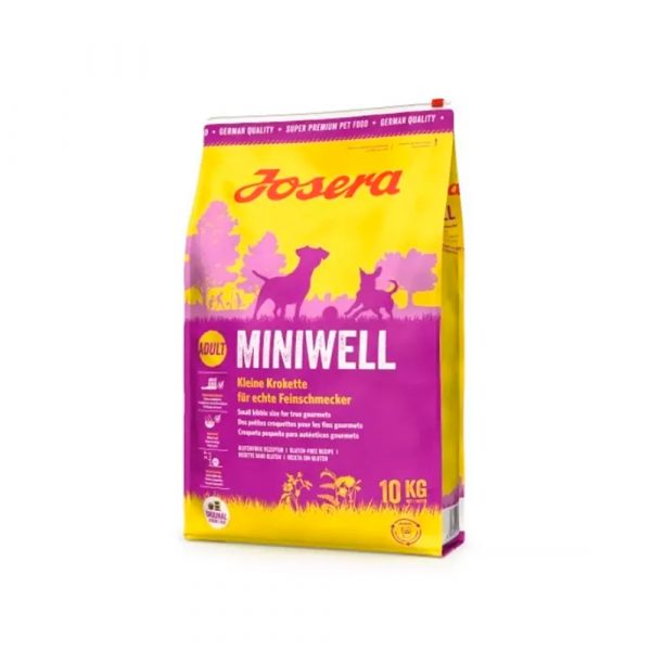 Josera Miniwell (Adult Mini/Sensitive 27/16) для взрослых собак мелких пород, высокое содержание мяса домашней птицы 36 % и риса, обеспечивает высокую усвояемость и переносимость
